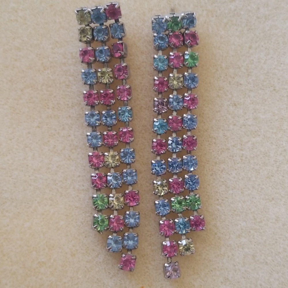 Rhinestones Easter Colored Tassle Stud Earrings - image 1